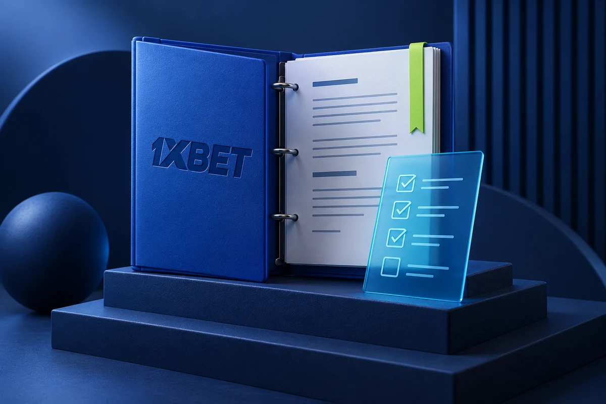 A 1XBET binder with condition sheets, a bookmark and a transparent checklist.
