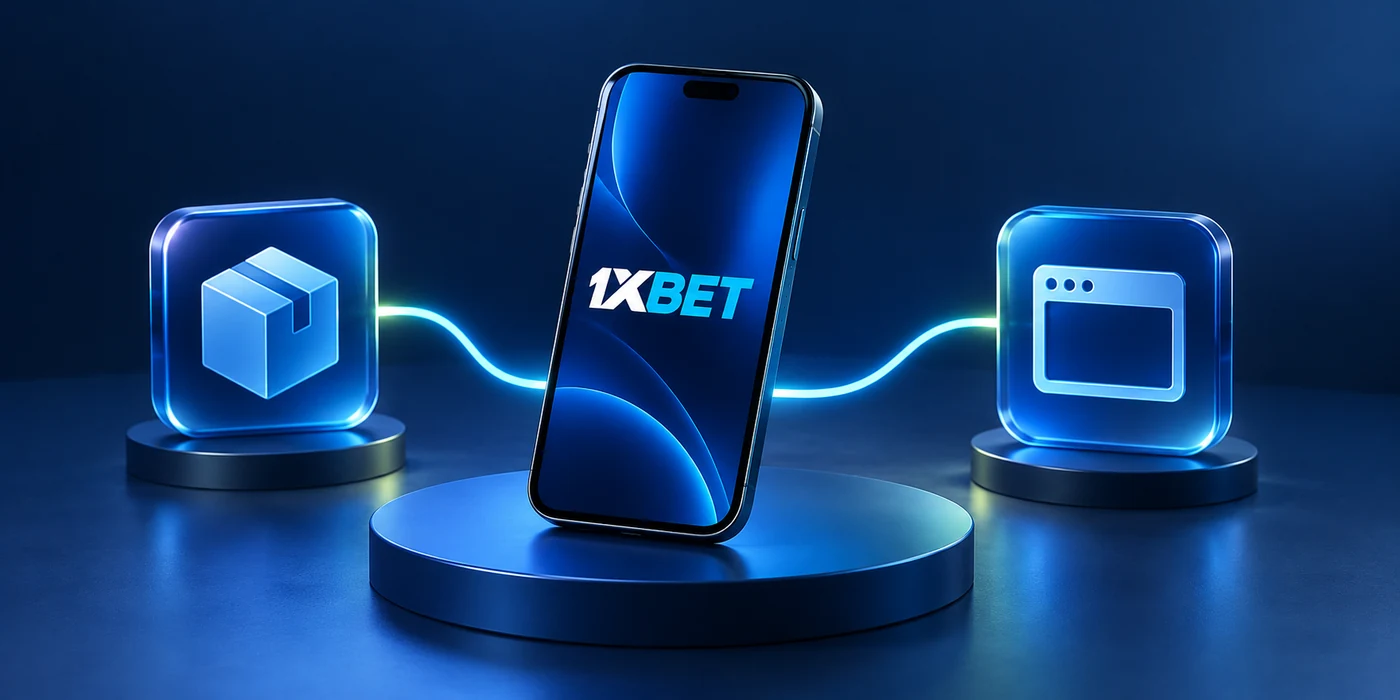 A 1XBET phone connects to separate package and browser symbols.