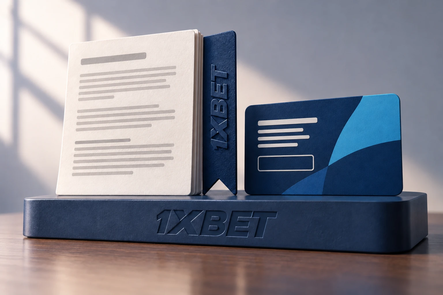Un document de conditions et une carte de solde abstraite sont séparés par un marque-page 1XBET.