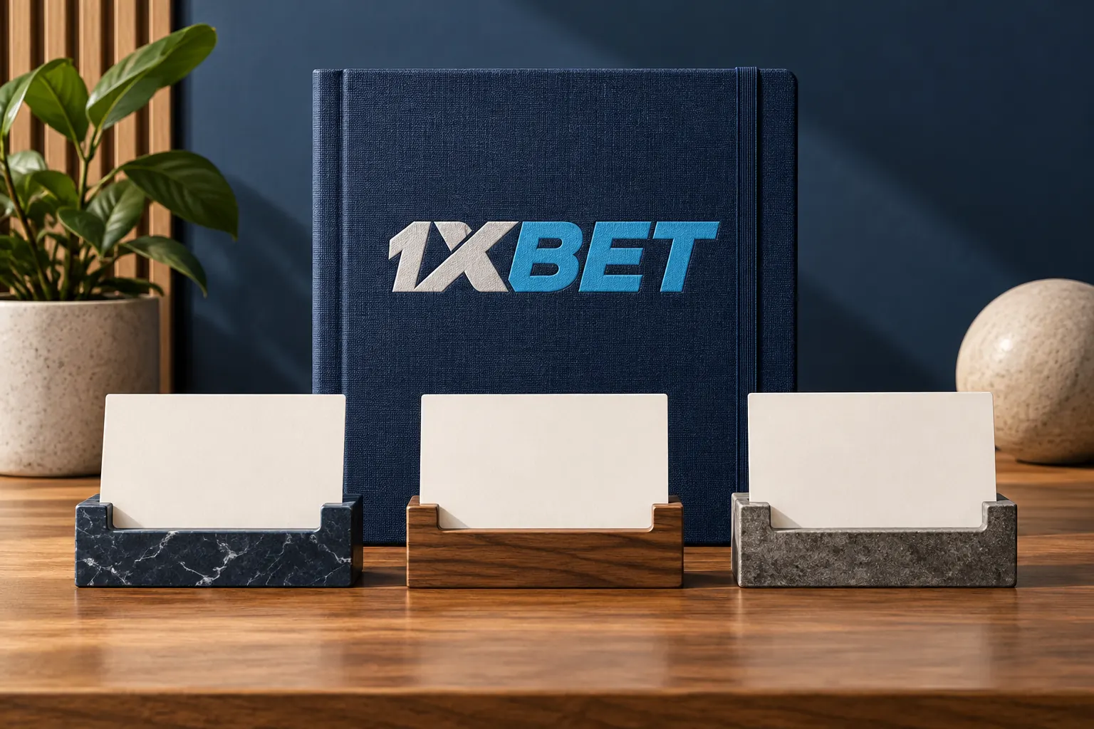 تین خالی کارڈ الگ خانوں میں ہیں؛ درمیان کے کپڑے والے فولڈر پر 1XBET لکھا ہے۔